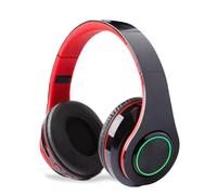 ZZOSRDR Bluetooth Headphones Over Ear, Foldable Lightweight Wireless Headset, Wireless Headphones with Built-in Mic, FM, SD/TF for Online Class, Office, PC, Phone (Black & Red)