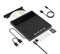 ZZOSRDR External CD DVD Drive, Type-C & USB 3.0 Portable Drive Reader DVD CD RW Writer Burner Player with SD/TF Slot & 4 USB Ports for Laptop, Desktop, PC, Mac, IOS, Windows 11/10/8/7/XP/Linux/Vista