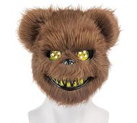 ZZOUFI Halloween Scary Bear Mask, Creepy Masks for Adults Kids, Horror Teddy Bear Mask, Plush Bloody Bear Mask, Funny Furry Animal Mask, for Halloween Party Carnival Cosplay (Brown)