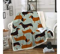 ZZPHH Dachshund Sausage Sherpa Fleece Blanket For Kids Adults Cartoon Puppy Colorful Plush Throw Blanket Cute Dog Lover Blanket Gifts,Green,Throw (50" X 60") 48x60IN