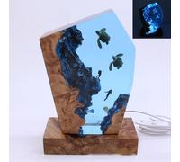 ZZPXMY Ocean Themed Diorama, Resin sea lamp, Night Light, Ocean lamp, Resin Wood lamp, Handmade Wooden Table Resin lamp, Ocean Star, Bedroom Decor Gift (8 * 5in)