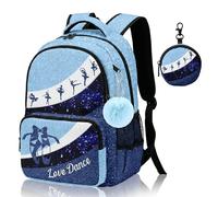 ZZRIUP Dance Backpack for Girls Women, Cute Dancer Backpack with Coin Purse & Key Chain for School Travel, Blue, Large