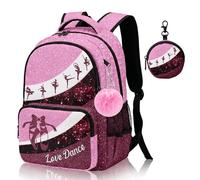 ZZRIUP Dance Backpack for Girls Women, Cute Dancer Backpack with Coin Purse & Key Chain for School Travel, Pink, Large