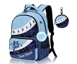 ZZRIUP Dance Backpack for Girls Women, Cute Dancer Backpack with Coin Purse & Key Chain for School Travel, Blue, Large