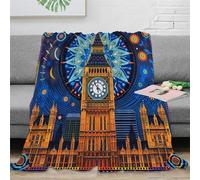 ZZSSSM Big Ben Fleece Throw Blanket 3D Bed Blanket Lightweight Breathable Soft Warm Microfiber Sport Bedding for Bed Couch for Kids Teens Adults 40x50inch(100x130cm)