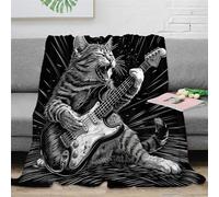 ZZSSSM Cat GuitarMicrofiber Printed Flannel Throw Blanket 3D Design Bed Blanket Soft Warm Microfiber Sport Bedding for Bed Couch for Kids Teens Adults 60x80inch(150x200cm)
