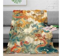 ZZSSSM Chinese Dragon 3D Printed Pattern Flannel Blanket Cover Microfiber Lightweight Cozy Plush Blanket Throw For Kids And Adults for Bedroom Living Rooms Sofa Couch 80x90inch(200x230cm)