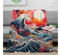 ZZSSSM Japanese Style Waves Throw Blanket for Kids Teens Adult Flannel Fleece Blankets Plush Lightweight Warm 3D Printed Blanket Boys Girls All Season Couch Sofa Décor 70x80inch(180x200cm)