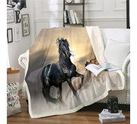 ZZTBQ Black Horse Print Sherpa Blanket for Teens Animal Horse Pattern Fleece Blanket Thick Warm Throw Blanket Soft Cozy Fuzzy Bed Blanket 50"x60"/130x150cm Wild Horses Fluffy Blanket for Bed Sofa