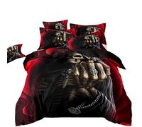 ZZTBQ Creative Skull Grim Reaper Kids Double Bed Duvet Cover and Pillow Cases Set Gothic 3D Black Red Skull Kids Double Bedding for Boys and Girls 200 x 200 cm