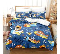 ZZTBQ Cute Aircraft pilot Cartoon Airplane Kids Bedding Set Junior/Toddler/Cot Bed Duvet Cover and Pillowcase Set 120 x 150 cm