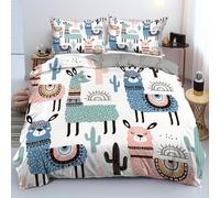 ZZTBQ Cute Alpaca Duvet Cover Set King Size Cartoon Llama Alpaca Bedding Set 3D Animal Theme Comforter Cover 3 Pieces Decor Bedspread Cover, 230 x 220 cm