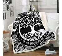 ZZTBQ Druid Tree of Life Print Sherpa Blanket for Adults Black and White Yin Yang Pattern Fleece Blanket Thick Warm Throw Blanket Soft Cozy Fuzzy Bed Blanket 60"x80"/150x200cm Boho Trippy