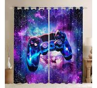 ZZTBQ Games Gaming Game Blackout Curtains 72 Inch Drop Gamer Gamepad Black Out Thermal Ring Top Curtain Pair Galaxy Purple Blue Sky Stars Window Treatment Living Room Bedroom 66 x 72 Inch 2 Panels