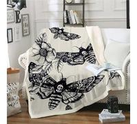 ZZTBQ Gothic Skull Print Sherpa Blanket for Kids Death Moth and Flowers Pattern Fleece Blanket Thick Warm Throw Blanket Soft Cozy Fuzzy Bed Blanket 40"x60"/100x150cm Skeleton Bones Black Blanket