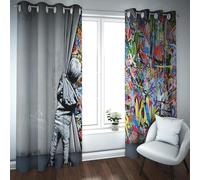 ZZTBQ Graffiti Wall Hip Hop Blackout Curtains - Eyelet Curtains Room Darkening Privacy Protected Long Window Drapes for Sliding Glass Door, W46 inch x L90 inch, 2 panels
