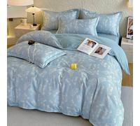ZZTBQ Light Blue Butterfly Pattern White Cream Double Duvet Cover Sets