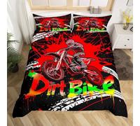 ZZTBQ Motocross Rider Single Duvet Cover Sets Soft Printed Bedding Set Brushed Microfiber Duvet Covers with Pillowcases Dirt Bike 135x200 CM Racing Motorcycle