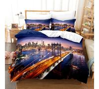 ZZTBQ New York Theme Cityscape Kids Double Bed Duvet Cover and Pillow Cases Set Brooklyn Bridge Sunset NYV Manhattan Kids Double Bedding for Boys and Girls 200 x 200 cm