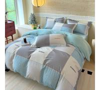 ZZTBQ Patchwork Check Pattern Light Blue Grey Beige Mint Double Duvet Cover Sets