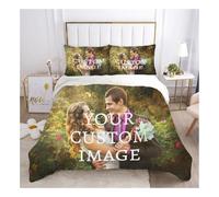 ZZTBQ Personalised Photo Duvet Cover Sets Custom Bedding Double Bed Set with Photo & Text Duvet Cover Double for Family, Kids, Pets & Friends Ideal for Birthdays Father's Mother's Day