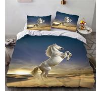 ZZTBQ White Horse Kids Bedding Set Wild Animal Themed 3D Animal Print Junior/Toddler/Cot Bed Duvet Cover and Pillowcase Set 120 x 150 cm