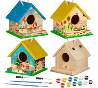 ZZTDHG Birdhouse Adults Unfinished Wooden Houses with Paints Paintbrushes Kids Vbs 2025 Bird Feeder Craft Arts Kit for Boy or Girl Classroom Activity and Birthday(16 Set)