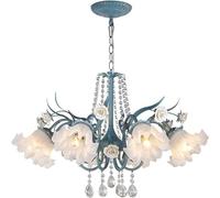 ZZTDHG Creative Bar Decoration Nordic Wrought K9 Crystal Antique Vintage Glass Flower Light with House Country Chandelier for Restaurant Bedroom/8Lights