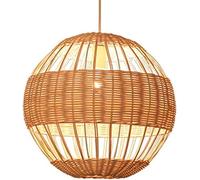 ZZTDHG Japanese Style Countryside Rattan Kitchen Island Light Retro Farmhouse Round Dining Hanging Lamp Boho Hand Woven Basket Living Room Chandelier for Bedroom Bar Counter/60Cm*60Cm