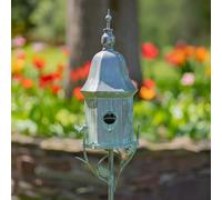 ZZTDHG Large Metal Birdhouse on Multi-Pronged Garden Stake (Victoria in Silver Color)