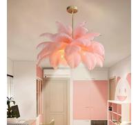 ZZTDHG Nordic Pink Feather Pendant Lamp for Bedroom Dining Kids Room - 80cm Decorative Ceiling Light