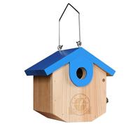 ZZTDHG Wren Cedar Hanging Birdhouses Outdoors 1-1/8" Entrance Hole Bird Houses for Outside Clearance Wooden Nesting Box Chickadee Predator Guard, Blue