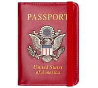 ZZTWER American Blue Passport Holder with Multiple Card Slots Passport Holder Anti-Magnetic Bank Card Holder with Elastic Band(Rot)