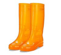 ZZTWER High-Top Waterproof Rain Boots, Quick-Dry Non-Slip Work Boots with Thickened Sole for Outdoor, Gardening, and Heavy Duty Wellies(Orange,6 UK)