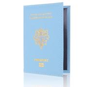 ZZTWER Passport Cover EU France Passport Holder PU Passport Cover Bank Card Bag Travel Document Leather Passport Wallet(Light Blue)