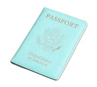 ZZTWER PU Thickened US Passport Cover Passport Holder Multi-Function Vaccine Card Holder Passport Bag Mini Passport Sleeve(Cyan-Blue)
