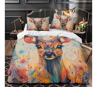 ZZVRMCYLD Abstract deer 3D Pattern Comforter Cover 3pcs Microfibre Skin-Friendly Psychedelic animal design Duvet Cover 2 Pillow Shams Zippered Closure Lightweight Family Guests King（220x240cm）