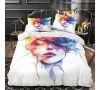 ZZVRMCYLD Abstract face 3D Printed Quilt Cover 3pc Premium Microfibre Stain-Resistant Easy Colorful fluid design Duvet Cover 2 Pillowcases Zip Closure Bed Ensemble Couple Bedroom Single（140x200cm）
