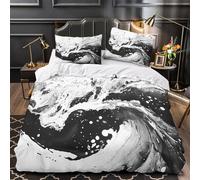 ZZVRMCYLD Abstract splash 3D Print Duvet Cover 3pc Premium Microfibre Easy Care Soft Black white fluid Quilt Cover 2 Pillowcases Concealed Zipper Bedding Set Couples & Families Single (135x200cm)