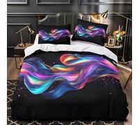 ZZVRMCYLD Abstract wave 3D Print Quilt Cover 3pc Premium Microfibre Stain-Resistant Easy Digital neon fluid Duvet Cover 2 Pillowcases Zip Closure Bed Ensemble Couple Bedroom Single (135x200cm)