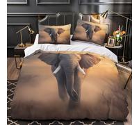 ZZVRMCYLD African elephant 3D Digital Print Duvet Insert Cover 3pc Ultra-Soft Microfibre Light Wild safari scene Quilt Cover 2 Pillowcases Concealed Zipper Bed Linen Teens Bedroom Double（200x200cm）