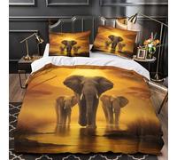 ZZVRMCYLD African elephants 3D Pattern Quilt Cover 3pc Premium Microfibre Stain-Resistant Safari wildlife scene Duvet Cover 2 Pillowcases Zip Closure Bed Ensemble Couple Bedroom King（220x240cm）