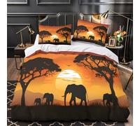 ZZVRMCYLD African_safari 3D Printed Duvet Cover 3pc Premium Microfibre Concealed Wildlife_silhouette_style Duvet Cover 2 Pillowcases Lightweight Stain-Resistant Teens Young Adults Double（200x200cm）