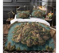 ZZVRMCYLD Ancient cityscape 3D Print Duvet Cover Set 3pcs Microfiber Hidden Zipper Durable Fantasy architectural Comforter Cover 2 Pillowcases Machine Washable Boys & Girls King（220x240cm）