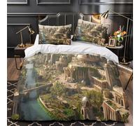 ZZVRMCYLD Ancient cityscape 3D Printed Quilt Cover 3-Piece Microfiber Hidden Zipper Teens Futuristic architecture Duvet Cover 2 Pillowcases Machine Washable Home Decor Kids Boys King（220x240cm）