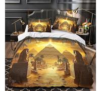 ZZVRMCYLD Ancient Egypt scene 3D Pattern Comforter Cover 3pcs Microfibre Skin-Friendly Pyramid landscape Duvet Cover 2 Pillow Shams Zippered Closure Family & Guests Single (135x200cm)