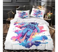 ZZVRMCYLD Astronaut floating 3D Print Comforter Cover 3-Piece Premium Microfibre Stain-Resistant Quilt Cover 2 Pillow Shams Zippered Closure Bed Ensemble Family & Guests Single（140x200cm）