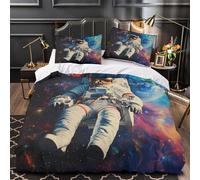 ZZVRMCYLD Astronaut floating 3D Printed Comforter Cover 3pcs Microfibre Stain-Resistant Space adventure Duvet Insert Cover 2 Pillow Shams Zippered Closure Bed Linen Adults Families Double（200x200cm）