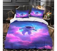 ZZVRMCYLD Astronaut floating 3D Printed Quilt Cover 3-Piece Ultra-Soft Microfibre Anti-Fade Duvet Insert Cover 2 Pillowcases Zip Closure Fade-Resistant Adults & Couples Single（140x200cm）