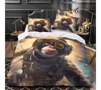 ZZVRMCYLD Astronaut monkey 3D Printing Quilt Cover 3-Piece Microfiber Hidden Zipper Teens Sci-fi cartoon Duvet Cover 2 Pillowcases Machine Washable Home Decor Kids Boys Super king（260x220cm）